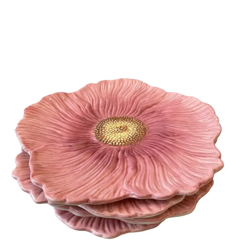 Maxcera Pink Floral Ceramic Dinner Plates 10in Set of 4 Spring New